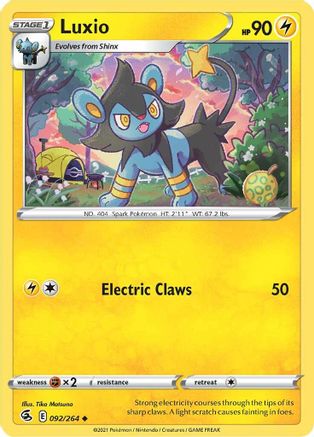 Luxio 092/264  - Reverse Holofoil SWSH08 Fusion Strike - Uncommon