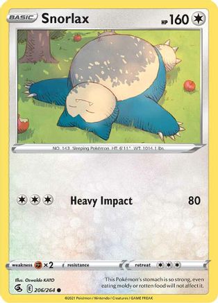 Snorlax 206/264  - Reverse Holofoil SWSH08 Fusion Strike - Common