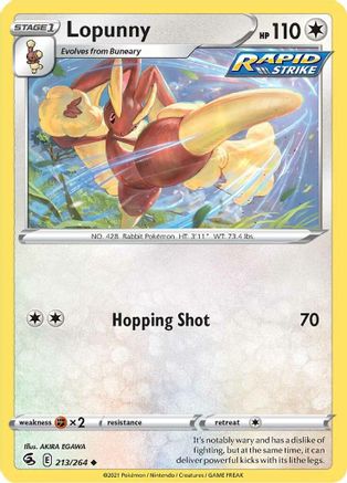 Lopunny 213/264  - Reverse Holofoil SWSH08 Fusion Strike - Uncommon