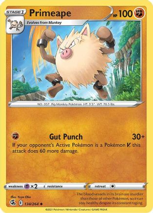 Primeape 134/264  - Reverse Holofoil SWSH08 Fusion Strike - Uncommon