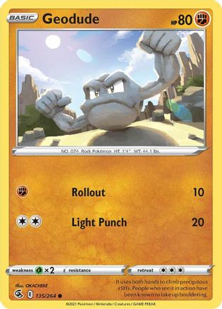 Geodude 135/264  - Reverse Holofoil SWSH08 Fusion Strike - Common