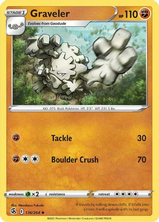 Graveler 136/264  - Reverse Holofoil SWSH08 Fusion Strike - Uncommon