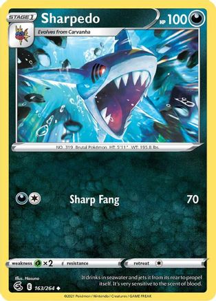 Sharpedo 163/264  - Reverse Holofoil SWSH08 Fusion Strike - Uncommon