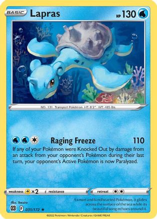 Lapras 031/172  - Reverse Holofoil SWSH09 Brilliant Stars - Rare