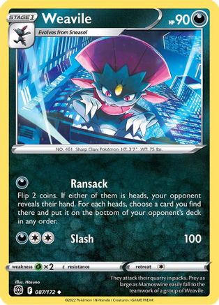 Weavile 087/172  - Reverse Holofoil SWSH09 Brilliant Stars - Uncommon