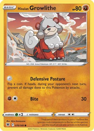 Hisuian Growlithe 070/189  - Reverse Holofoil SWSH10 Astral Radiance - Common
