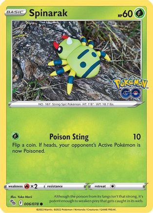 Spinarak 006/078  - Reverse Holofoil Pokemon GO - Common