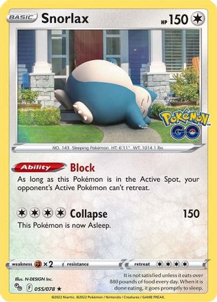 Snorlax 055/078  - Holofoil Pokemon GO - Holo Rare