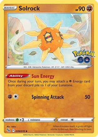 Solrock 039/078  - Reverse Holofoil Pokemon GO - Uncommon
