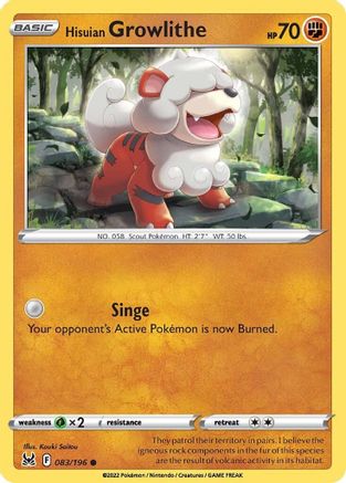 Hisuian Growlithe 083/196  SWSH11 Lost Origin - Common