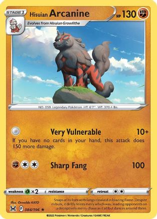 Hisuian Arcanine 084/196  - Holofoil SWSH11 Lost Origin - Holo Rare