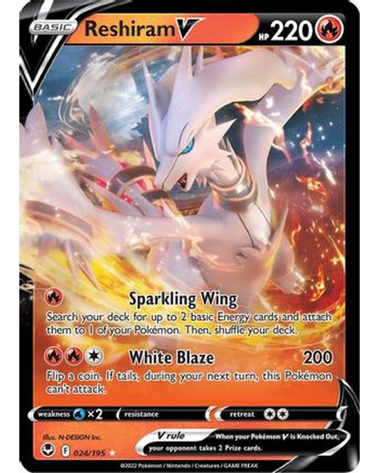 Reshiram V 024/195  - Holofoil SWSH12 Silver Tempest - Ultra Rare