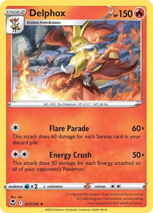 Delphox 027/195  - Reverse Holofoil SWSH12 Silver Tempest - Rare