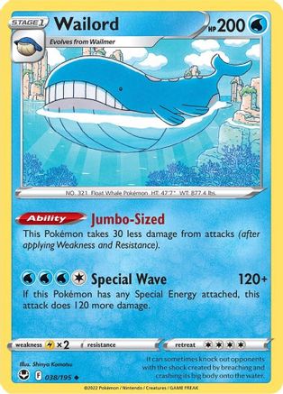Wailord 038/195  SWSH12 Silver Tempest - Uncommon