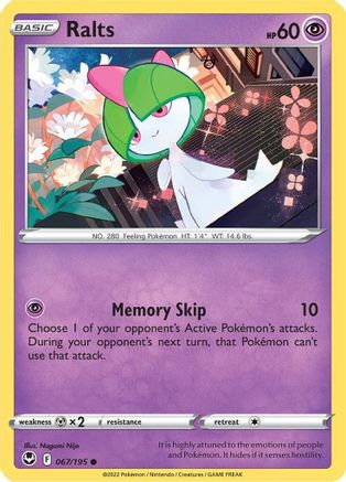 Ralts 067/195  - Reverse Holofoil SWSH12 Silver Tempest - Common