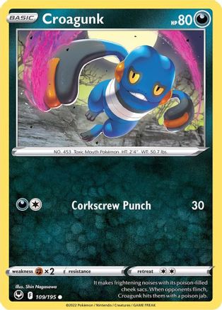 Croagunk 109/195  - Reverse Holofoil SWSH12 Silver Tempest - Common