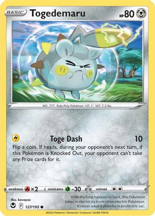 Togedemaru 127/195  - Reverse Holofoil SWSH12 Silver Tempest - Common