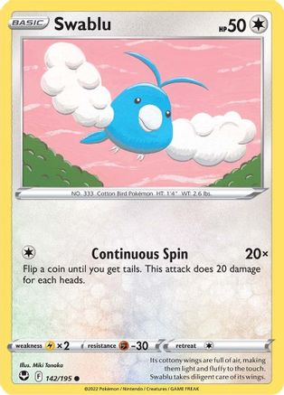 Swablu 142/195  - Reverse Holofoil SWSH12 Silver Tempest - Common