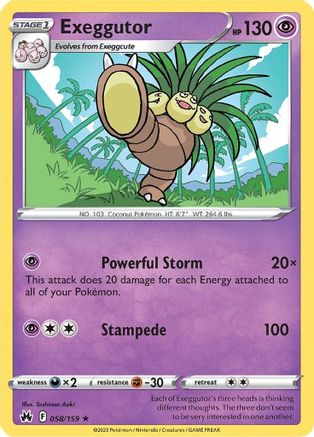 Exeggutor 058/159  - Reverse Holofoil Crown Zenith - Rare