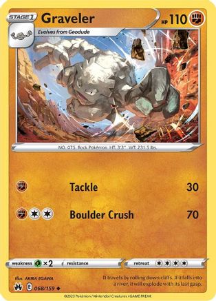 Graveler 068/159  - Reverse Holofoil Crown Zenith - Uncommon