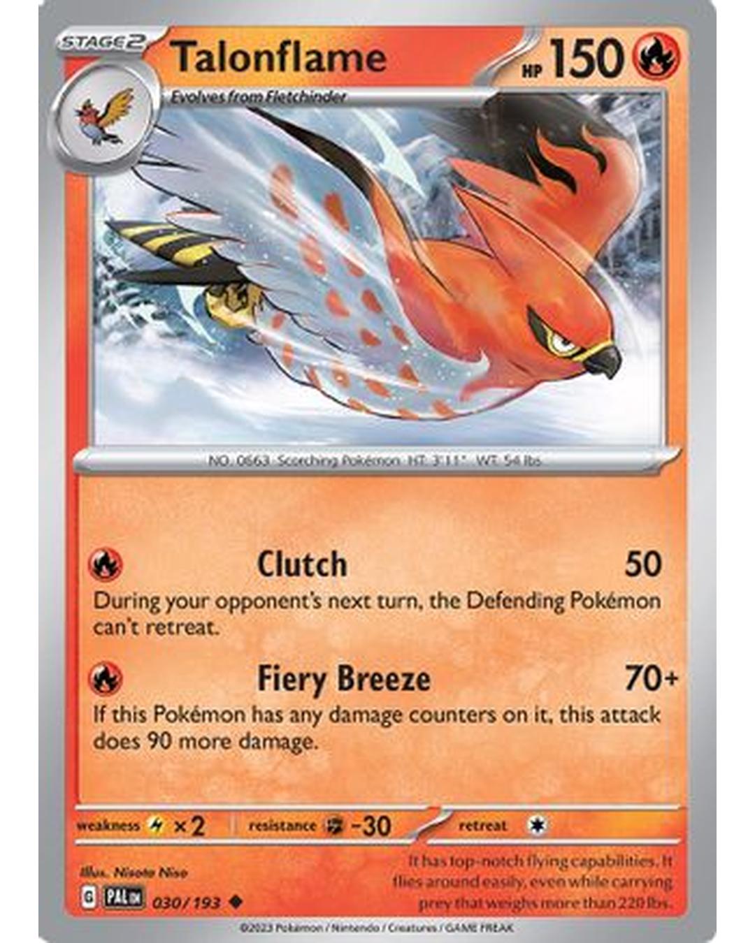 Talonflame 030/193  - Reverse Holofoil SV02 Paldea Evolved - Uncommon