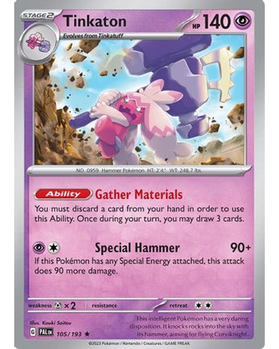 Tinkaton 105/193  - Reverse Holofoil SV02 Paldea Evolved - Rare