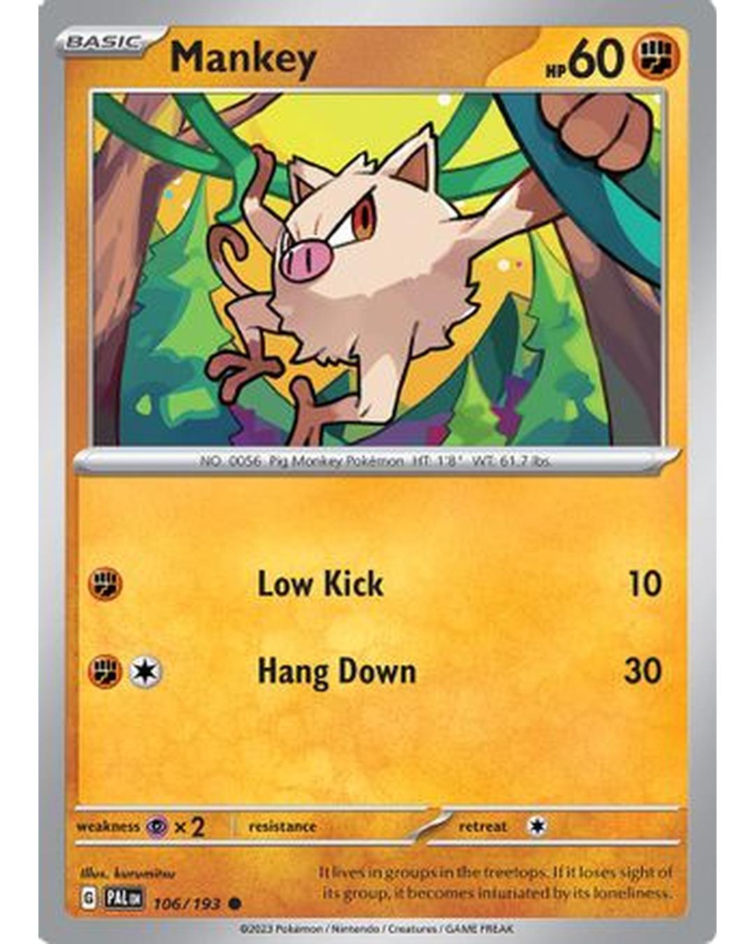 Mankey 106/193  - Reverse Holofoil SV02 Paldea Evolved - Common