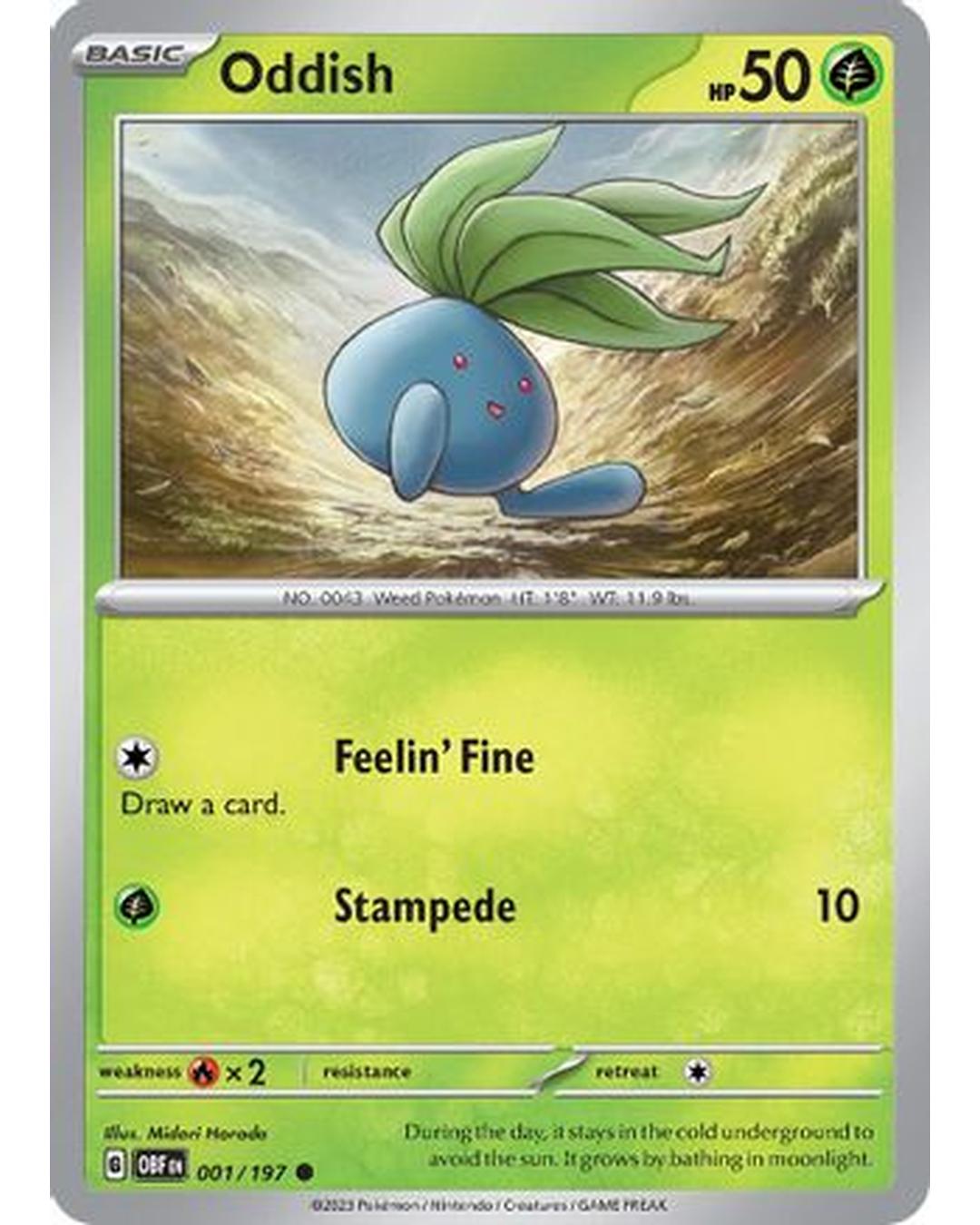 Oddish 001/197  - Reverse Holofoil SV03 Obsidian Flames - Common