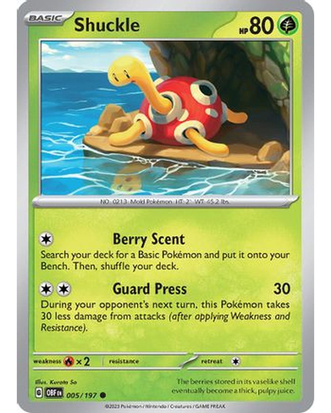 Shuckle 005/197  - Reverse Holofoil SV03 Obsidian Flames - Common
