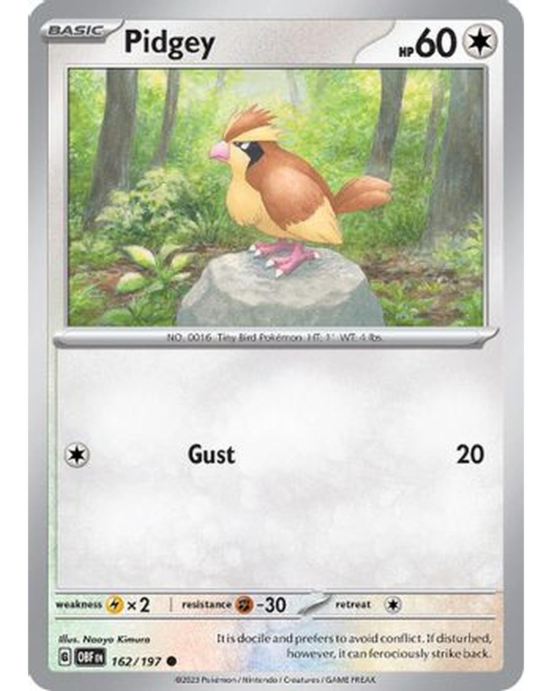 Pidgey 162/197  - Reverse Holofoil SV03 Obsidian Flames - Common