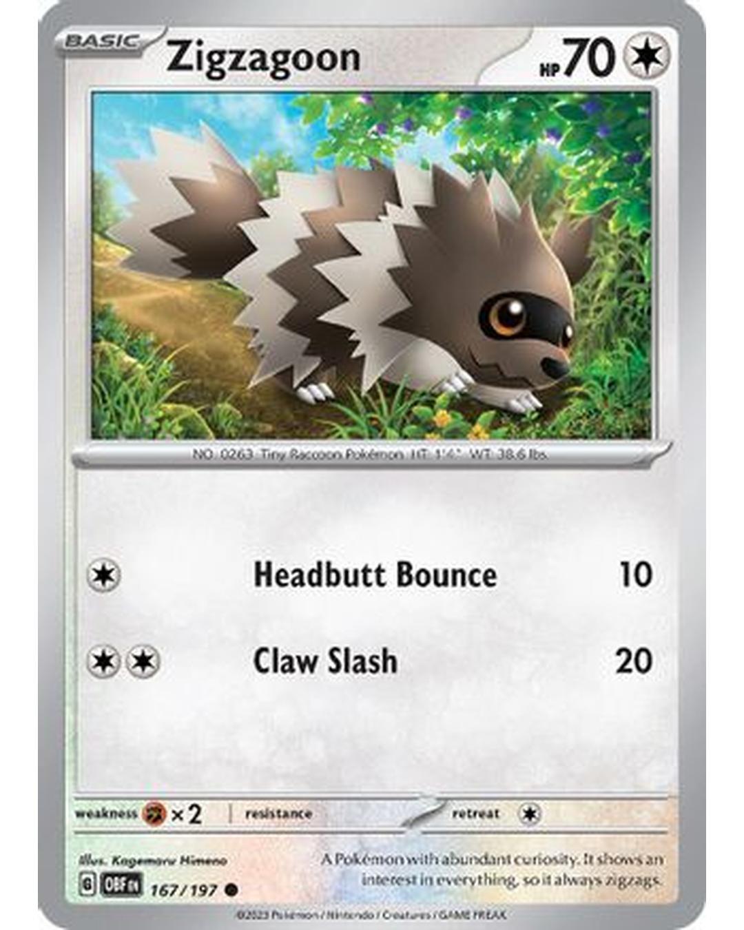 Zigzagoon 167/197  SV03 Obsidian Flames - Common