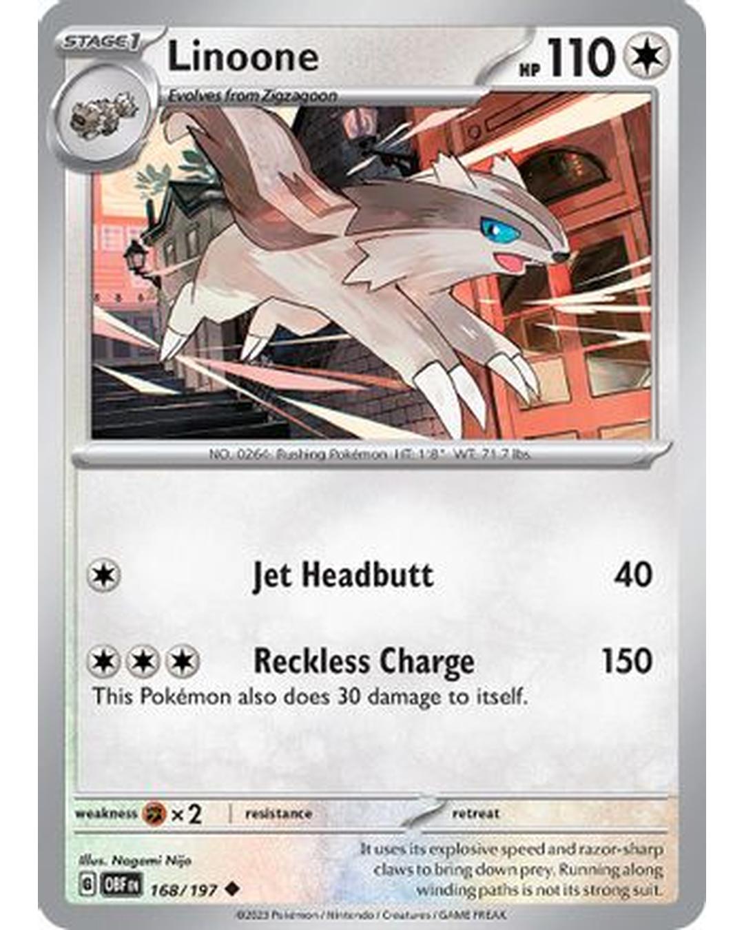 Linoone 168/197  - Reverse Holofoil SV03 Obsidian Flames - Uncommon