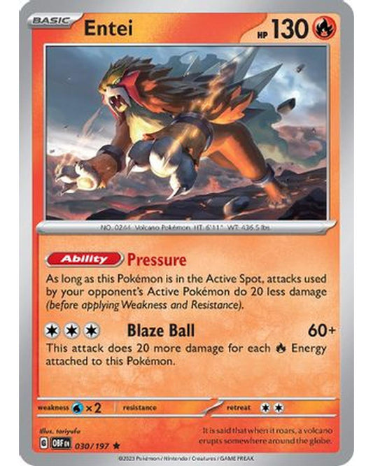 Entei 030/197  - Reverse Holofoil SV03 Obsidian Flames - Rare