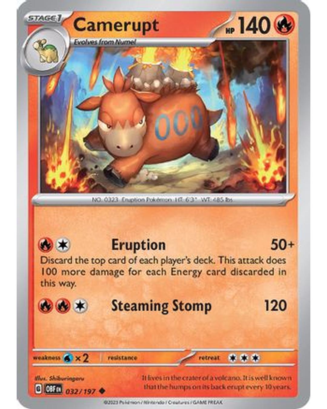 Camerupt 032/197  - Reverse Holofoil SV03 Obsidian Flames - Uncommon