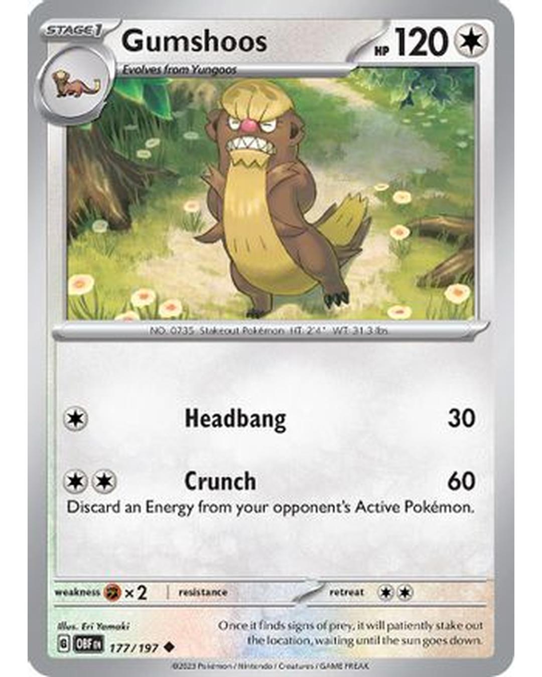 Gumshoos 177/197  - Reverse Holofoil SV03 Obsidian Flames - Uncommon