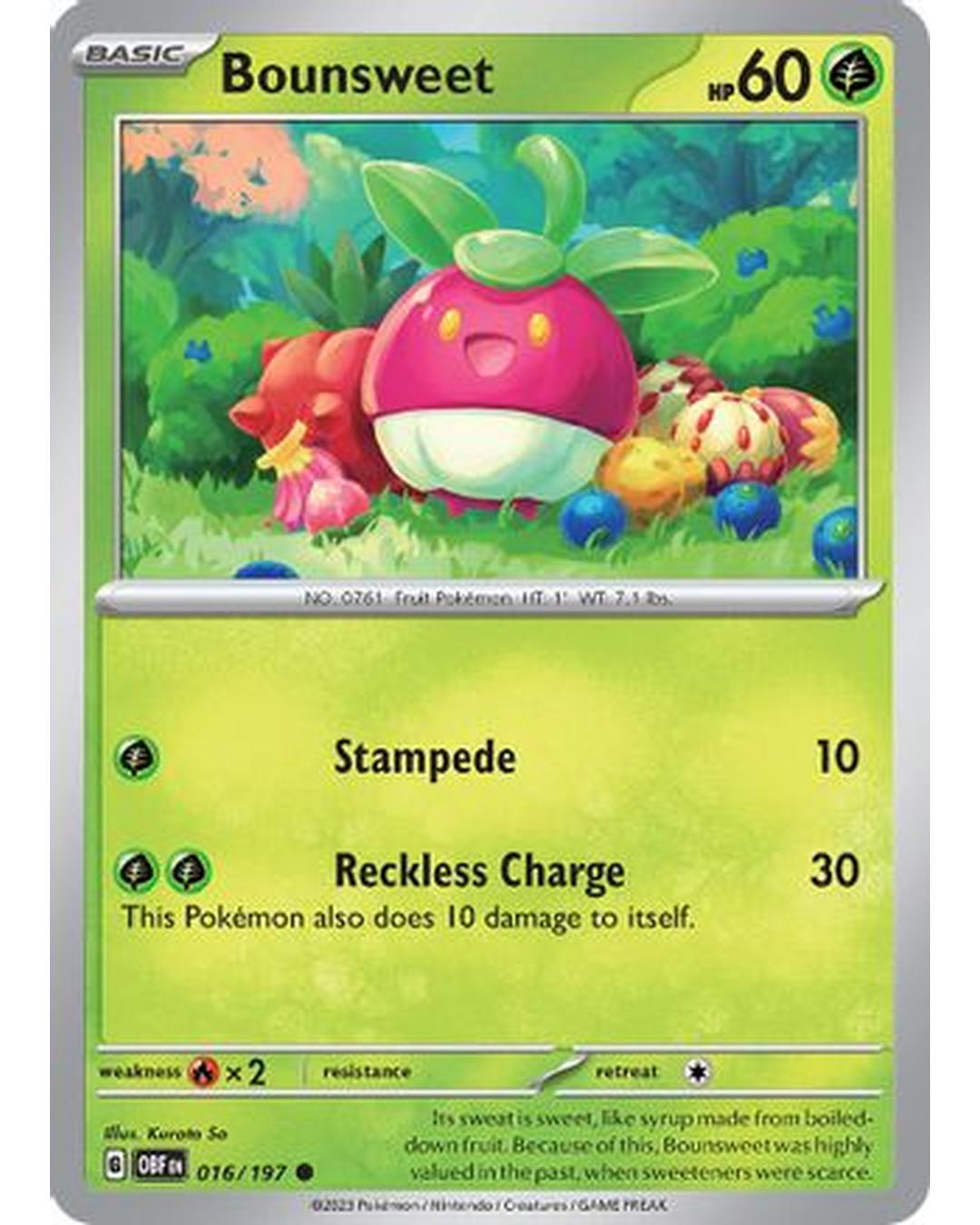 Bounsweet 016/197  - Reverse Holofoil SV03 Obsidian Flames - Common