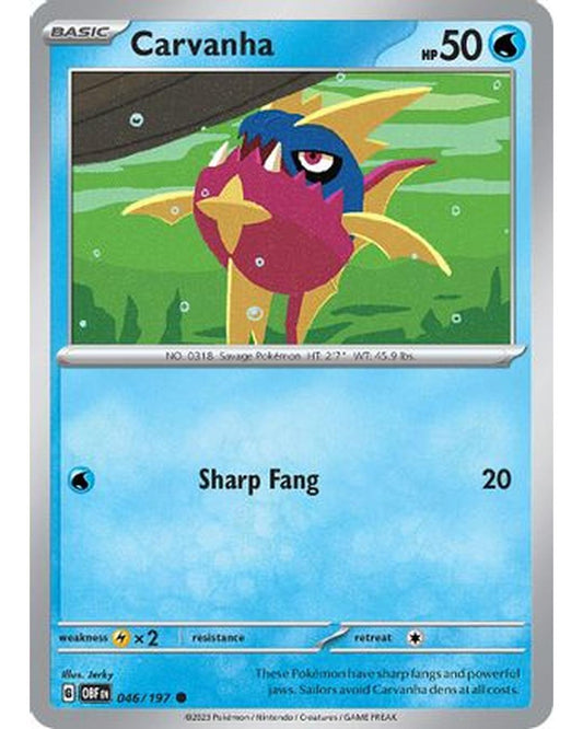 Carvanha 046/197  - Reverse Holofoil SV03 Obsidian Flames - Common