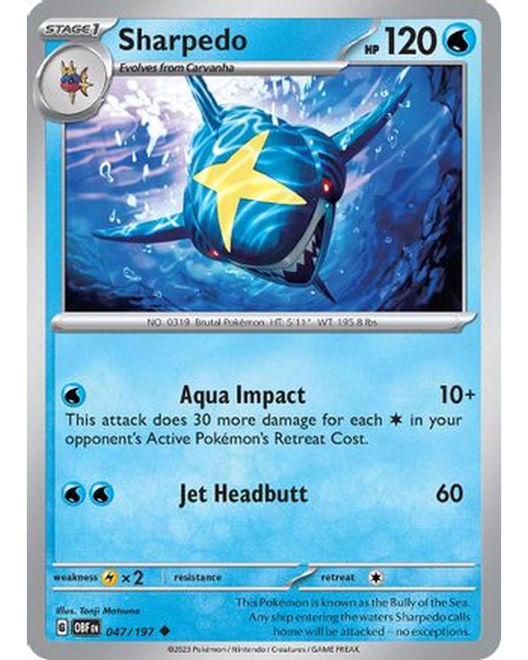 Sharpedo 047/197  - Reverse Holofoil SV03 Obsidian Flames - Uncommon