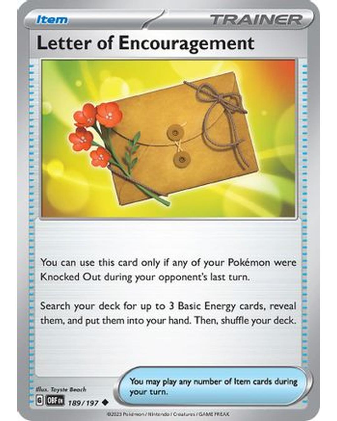 Letter of Encouragement 189/197  - Reverse Holofoil SV03 Obsidian Flames - Uncommon