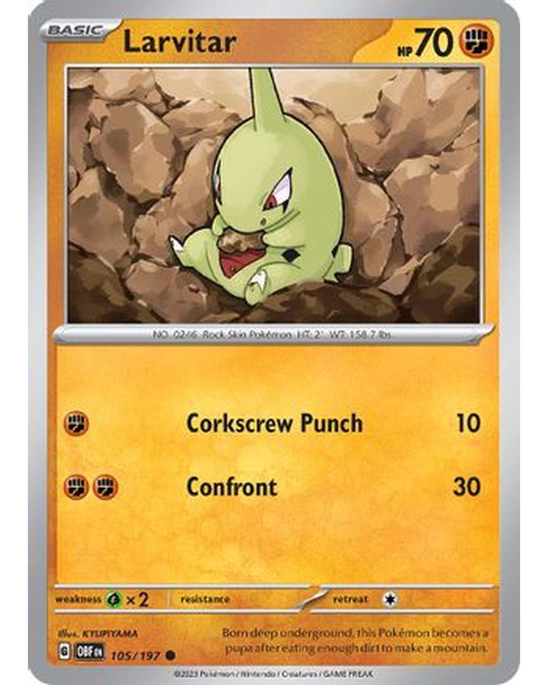 Larvitar 105/197  - Reverse Holofoil SV03 Obsidian Flames - Common