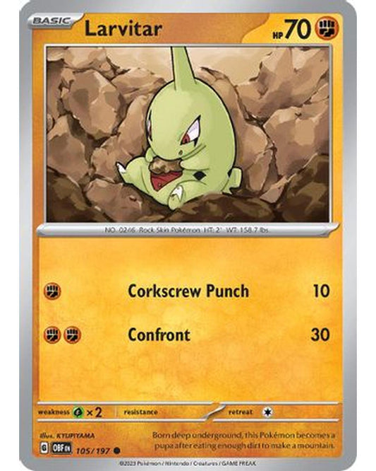 Larvitar 105/197  - Reverse Holofoil SV03 Obsidian Flames - Common