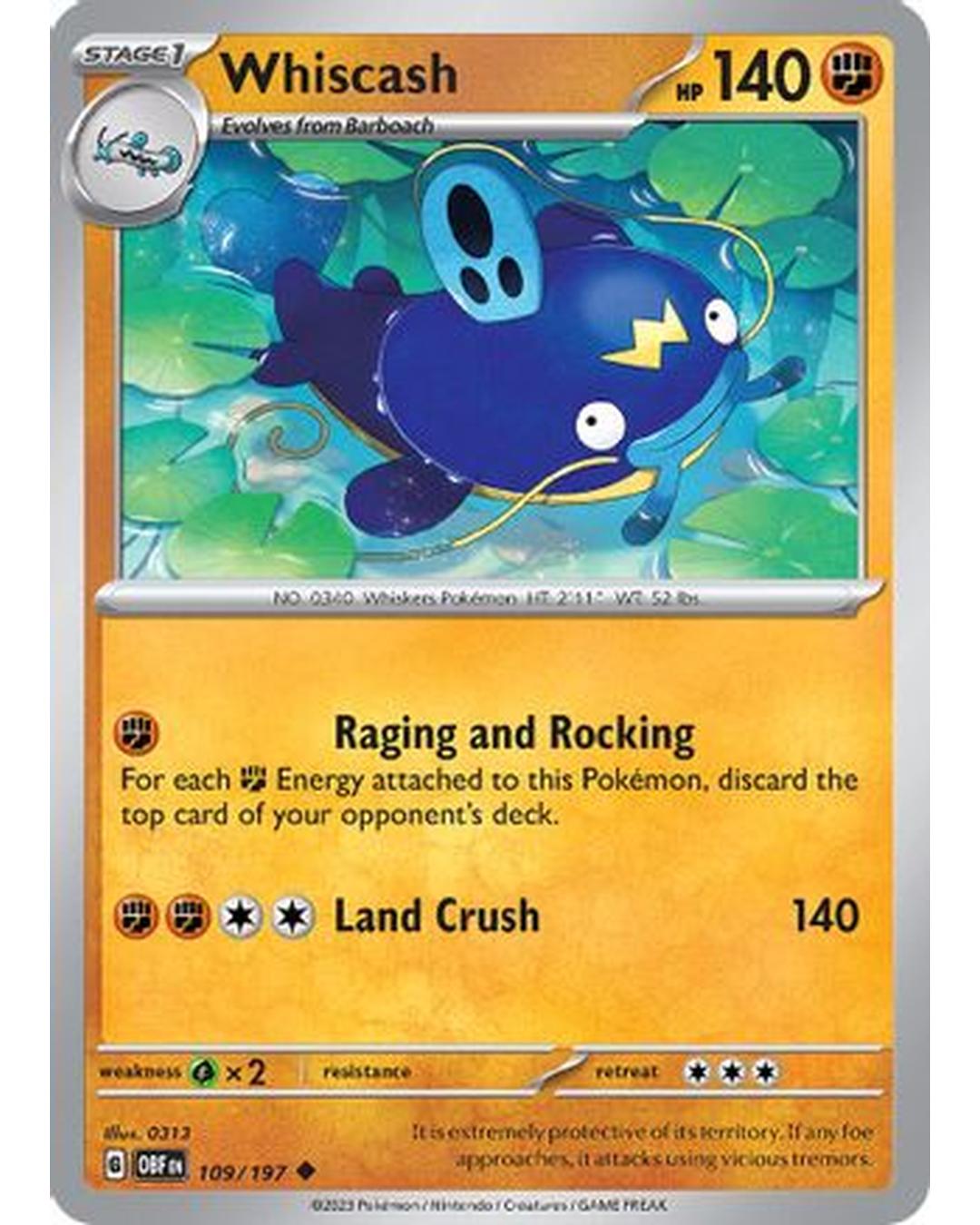 Whiscash 109/197  SV03 Obsidian Flames - Uncommon