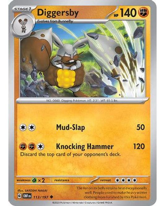 Diggersby 113/197  - Reverse Holofoil SV03 Obsidian Flames - Uncommon