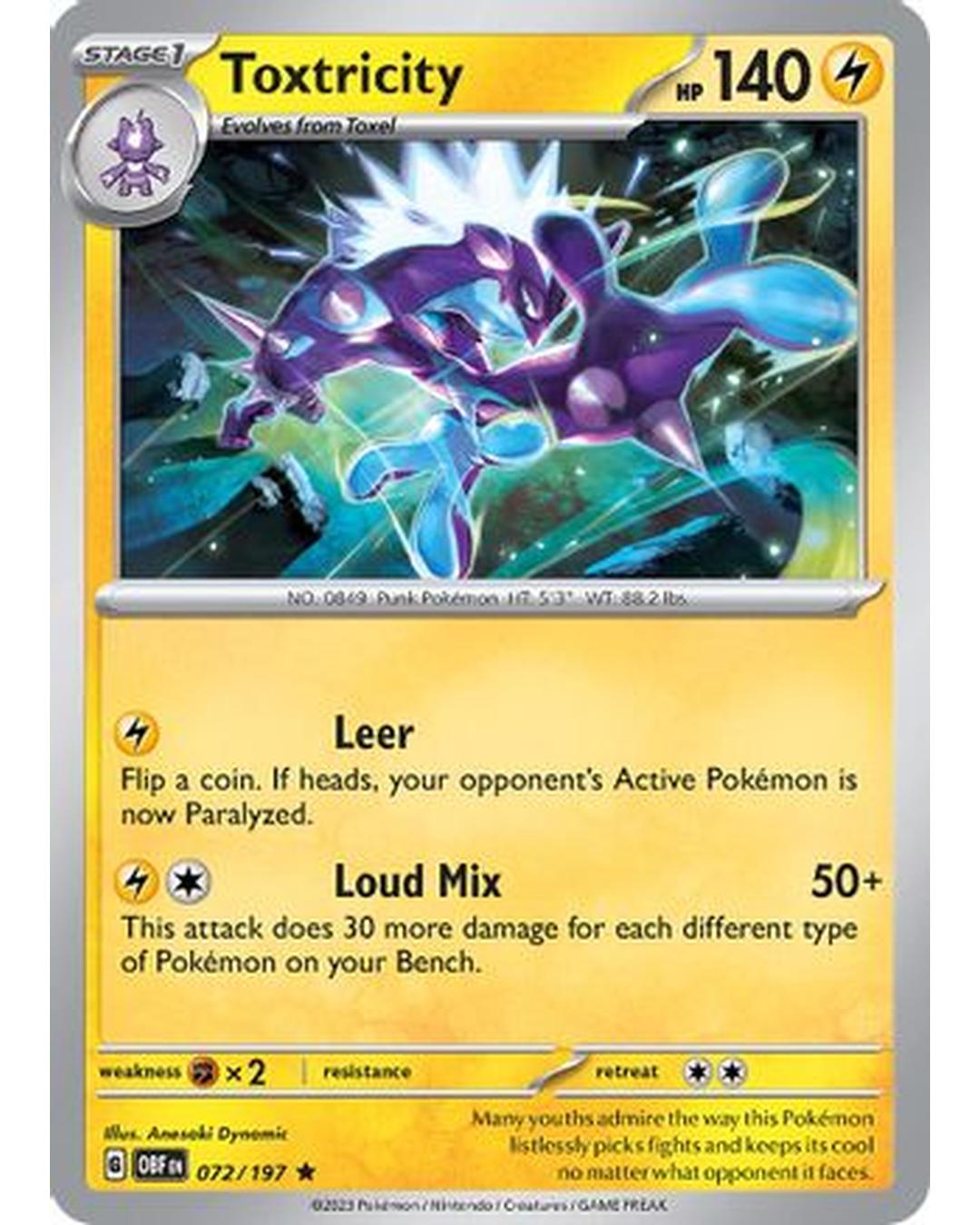 Toxtricity 072/197  - Holofoil SV03 Obsidian Flames - Rare