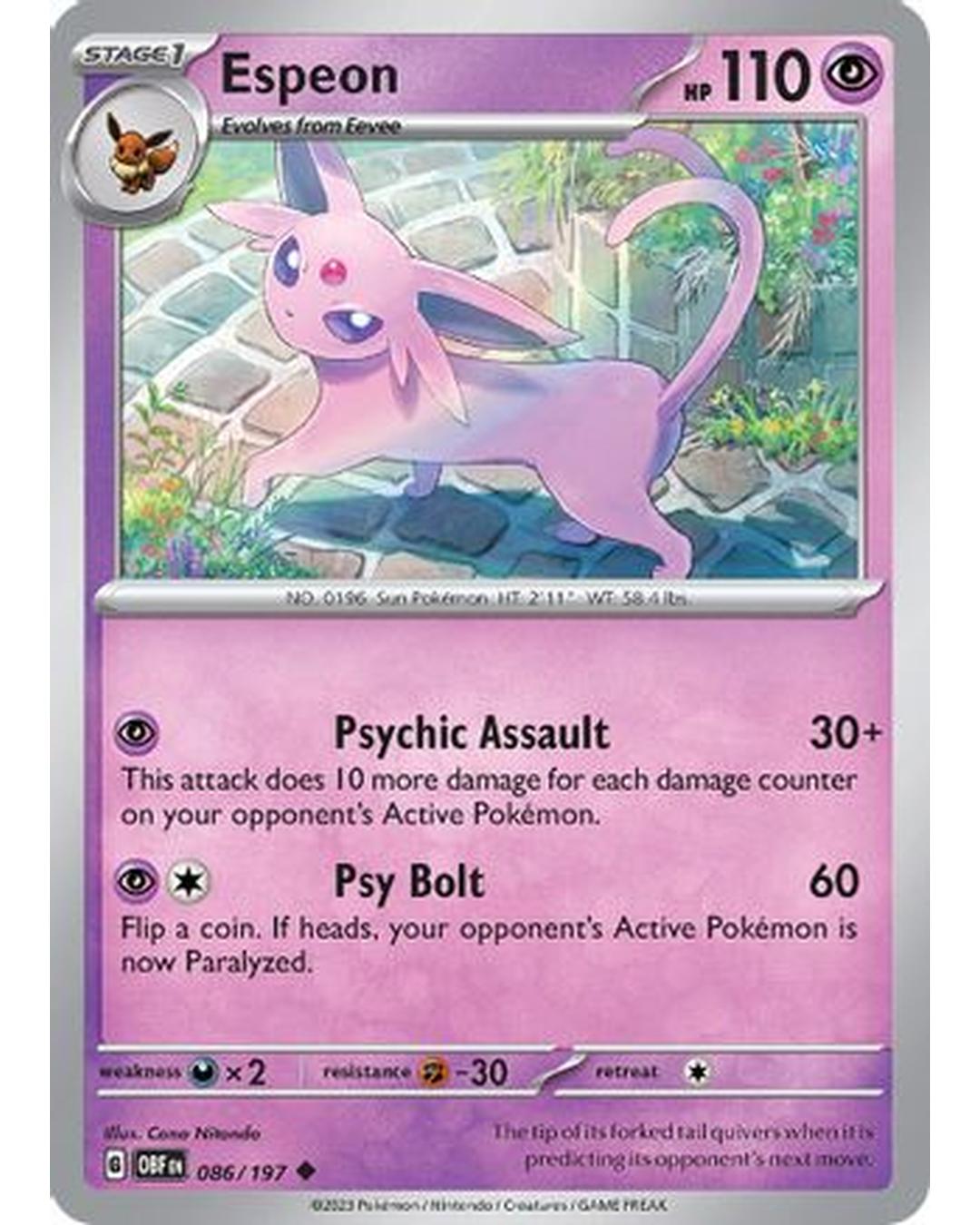Espeon 086/197  - Reverse Holofoil SV03 Obsidian Flames - Uncommon