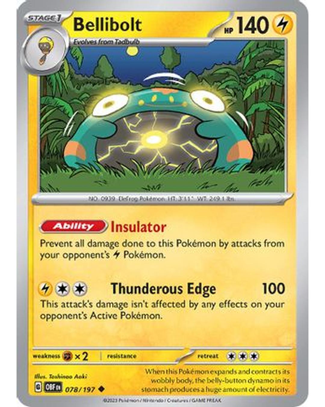 Bellibolt 078/197  - Reverse Holofoil SV03 Obsidian Flames - Uncommon