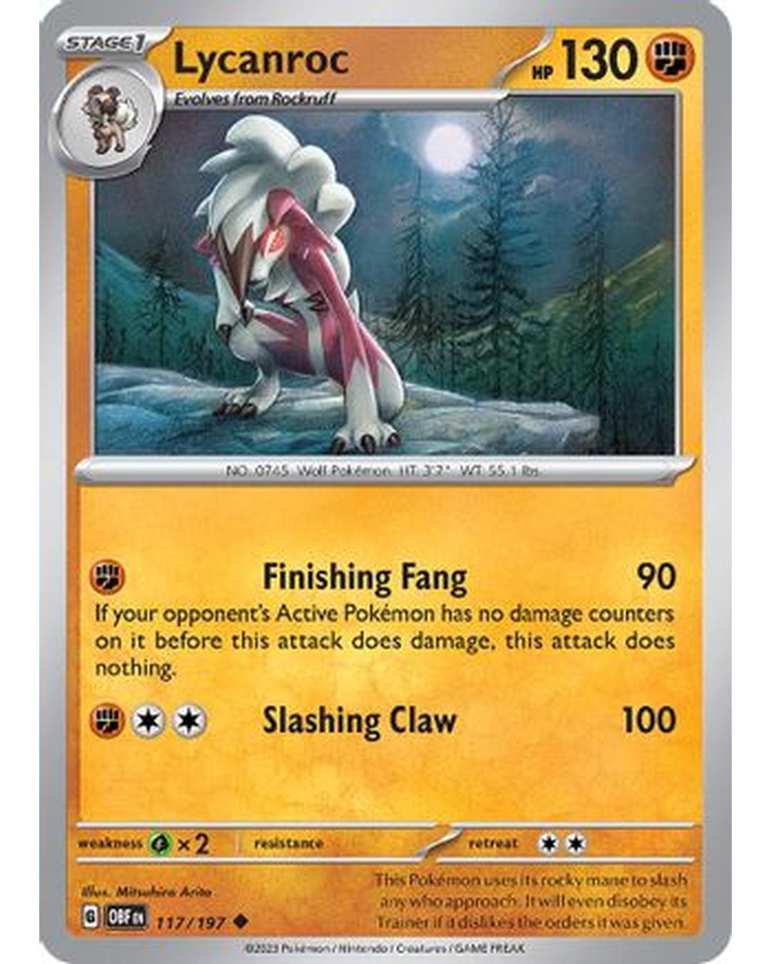 Lycanroc 117/197  - Reverse Holofoil SV03 Obsidian Flames - Uncommon