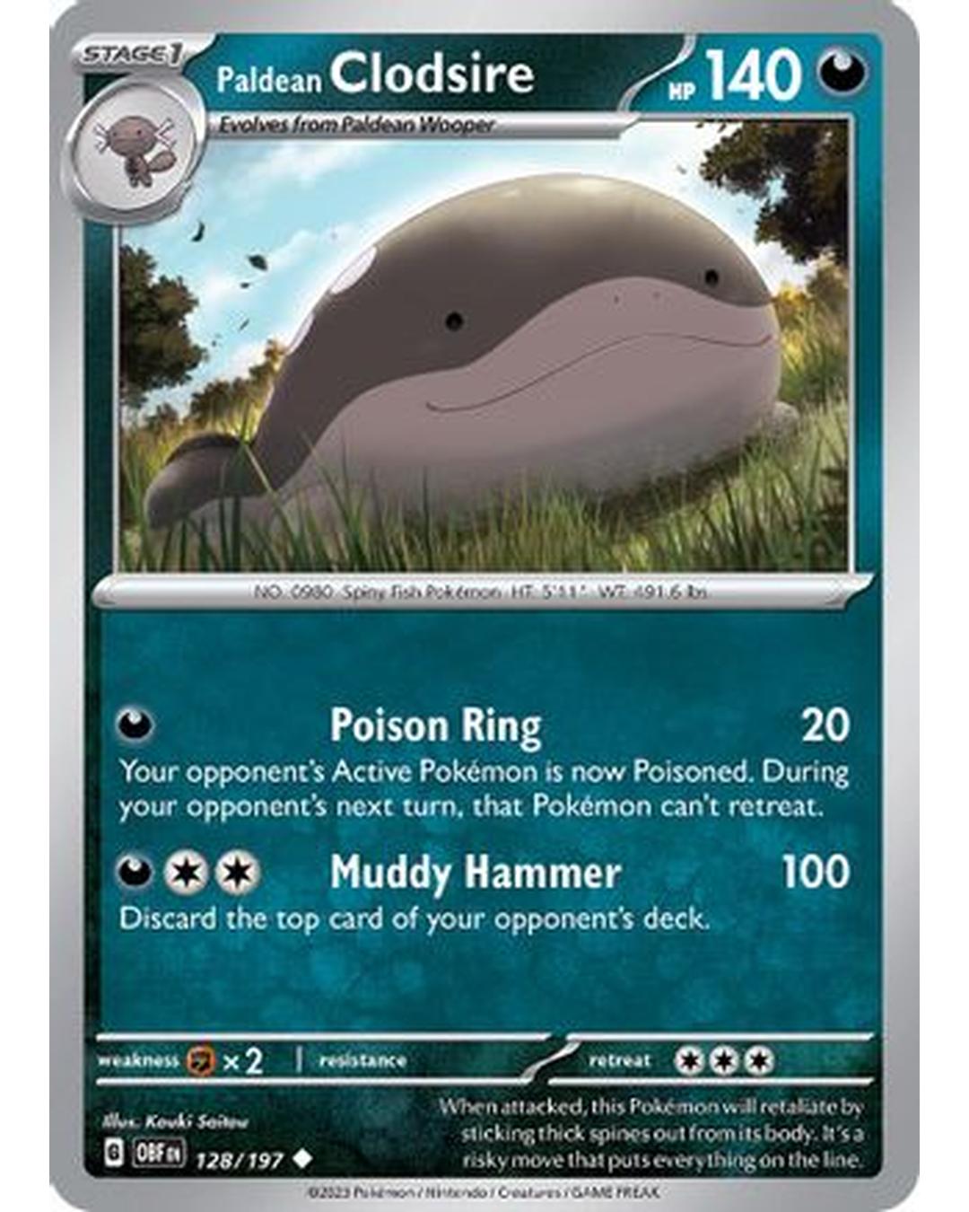 Paldean Clodsire 128/197  - Reverse Holofoil SV03 Obsidian Flames - Uncommon