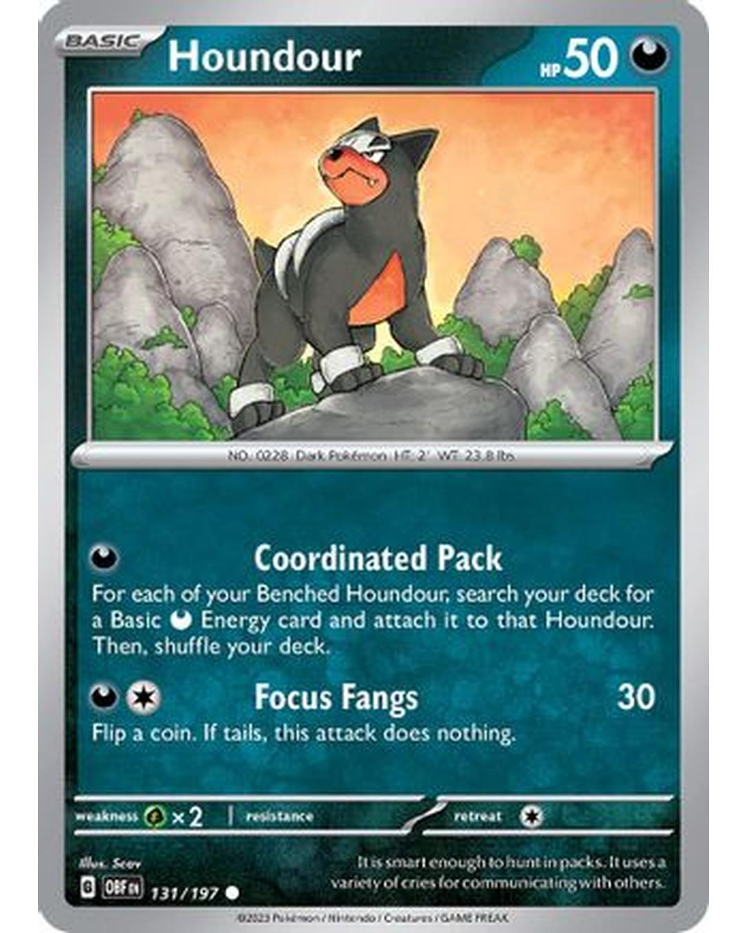 Houndour 131/197  - Reverse Holofoil SV03 Obsidian Flames - Common