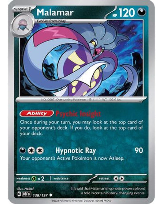 Malamar 138/197  - Reverse Holofoil SV03 Obsidian Flames - Uncommon